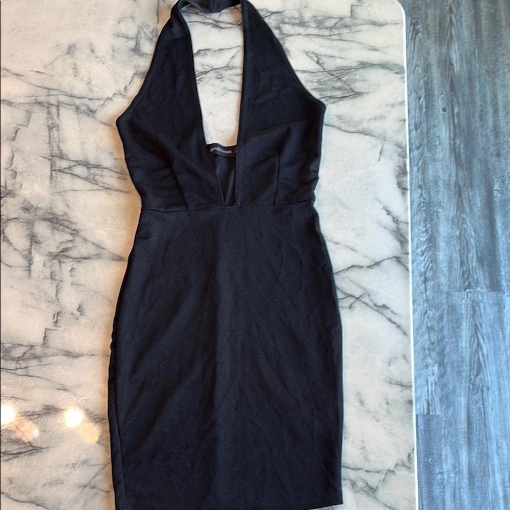 PrettyLittleThing Black Plunge Cocktail Dress - Picture 1 of 4